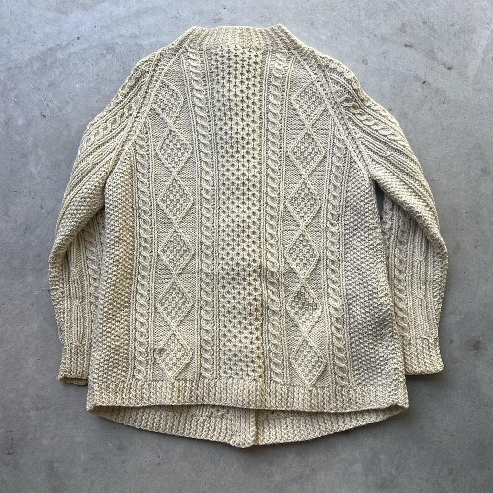 Vintage Heron Garment Aran Irish Cardigan Sweater Wool Fisherman Cable Knit M/L - Picture 5 of 7
